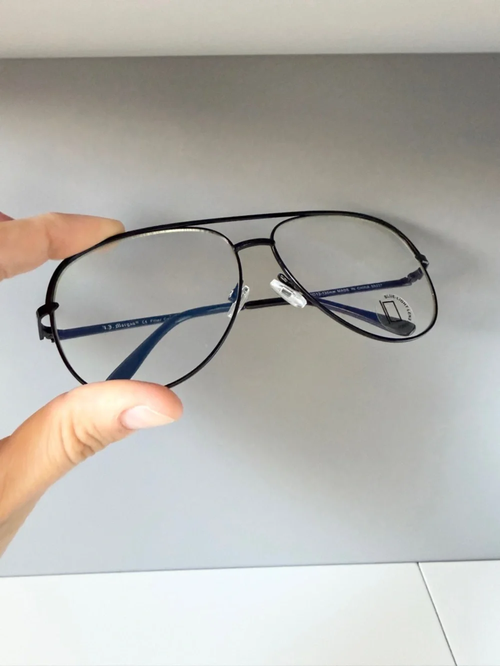 ASOS AJ Morgan black blue aviator style teardrop blue light blocking eyeglasses